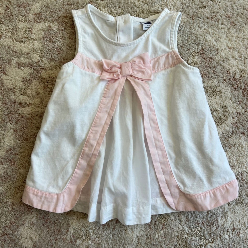 Janie and Jack White Pink‎ Bow Tunic Top Sleeveless Button Back Cotton 2T